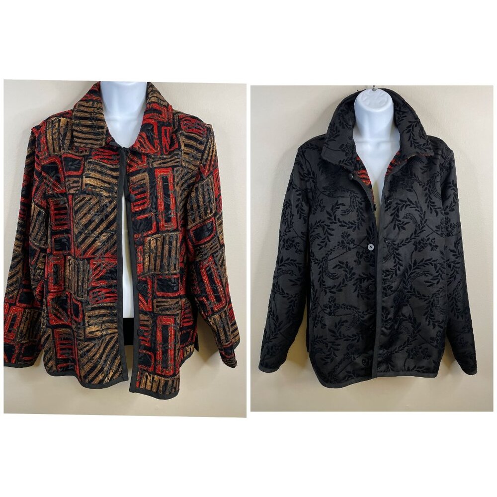 Vintage Womens Art To Wear Reversible Chenille Jacket Size M Travel Capsule Cozy